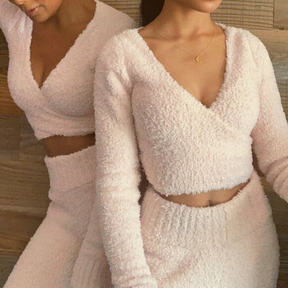 SKIMS Sweaters - SKIMS Cozy Knit Wrap Sweater Long Sleeve Ballet Pink | S M